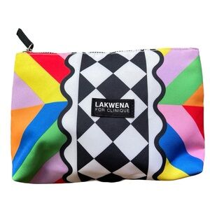 LAKWENA for CLINIQUE Clutch Makeup Bag Travel Graphic Mod Colorblock Zippered